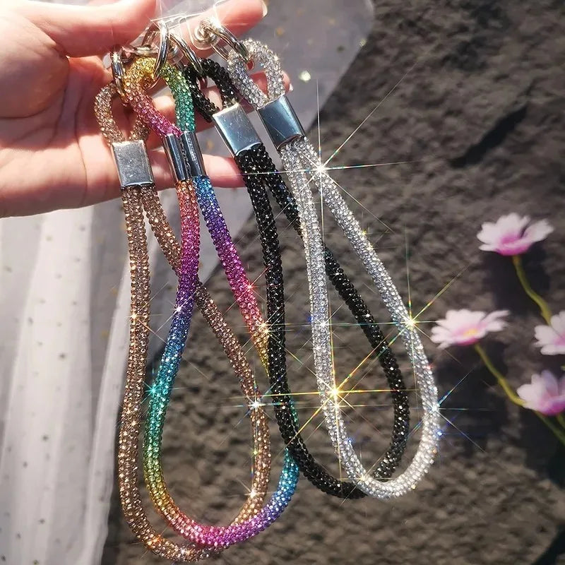 Glitter Flashy Rhinestone Cell Phone Charm Lanyard  for iPhone Diamond Crystal Phone Wrist Straps Keychain Hanging Anti-lost Rop