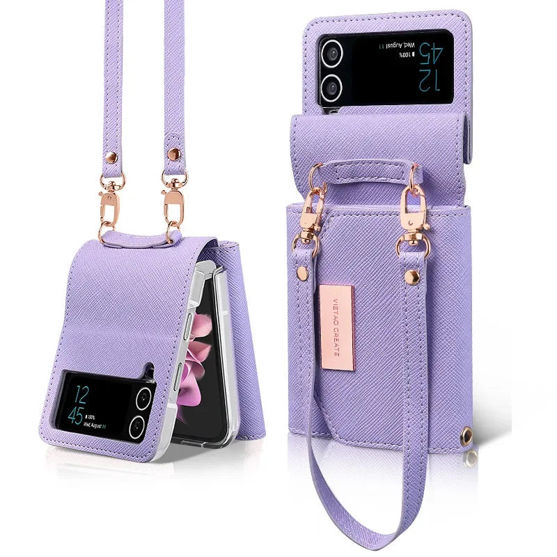 Lanyard Holster Card Z Flip4 Flip5 Flip6 Protective Case For Samsung Galaxy Z Flip 6 5 4 3 Handheld Wristlet Wallet Purse Cover