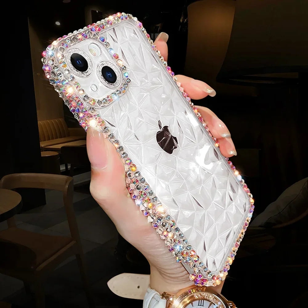 Luxury Diamond Glitter Case For iPhone 13 12 11 14 15 16 Pro Max X Xr Xs 8 7 16 Plus Bling Transparent Shockproof Soft TPU Cover