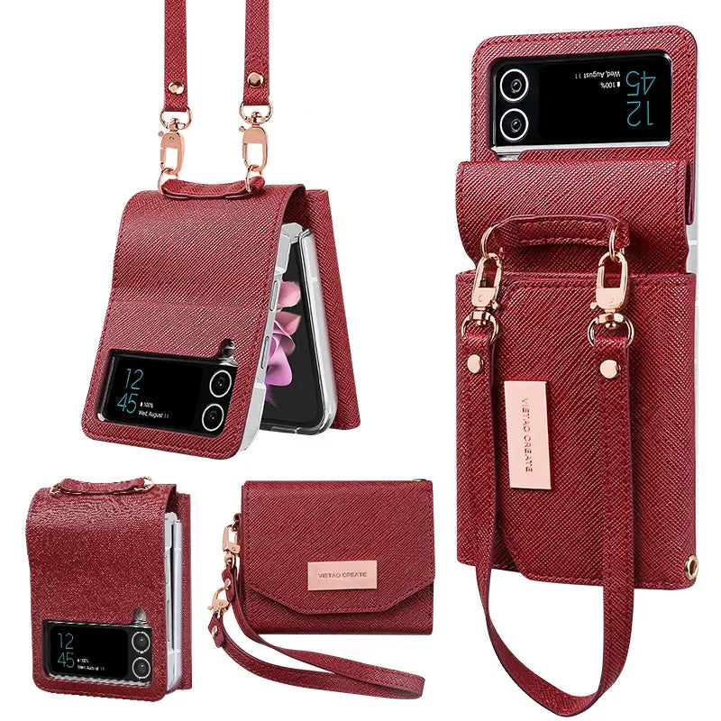 Lanyard Holster Card Z Flip4 Flip5 Flip6 Protective Case For Samsung Galaxy Z Flip 6 5 4 3 Handheld Wristlet Wallet Purse Cover