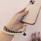 26cm Leather Pearl Camellia Mobile Phone Charm Bracelet Chain Anti-lost Universal Cell Phone Strap Rope Pendant Metal Key Chain