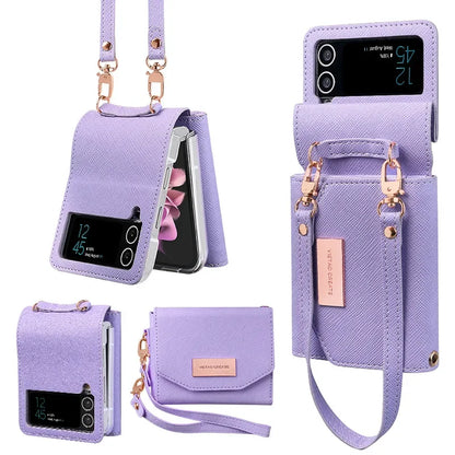 Lanyard Holster Card Z Flip4 Flip5 Flip6 Protective Case For Samsung Galaxy Z Flip 6 5 4 3 Handheld Wristlet Wallet Purse Cover