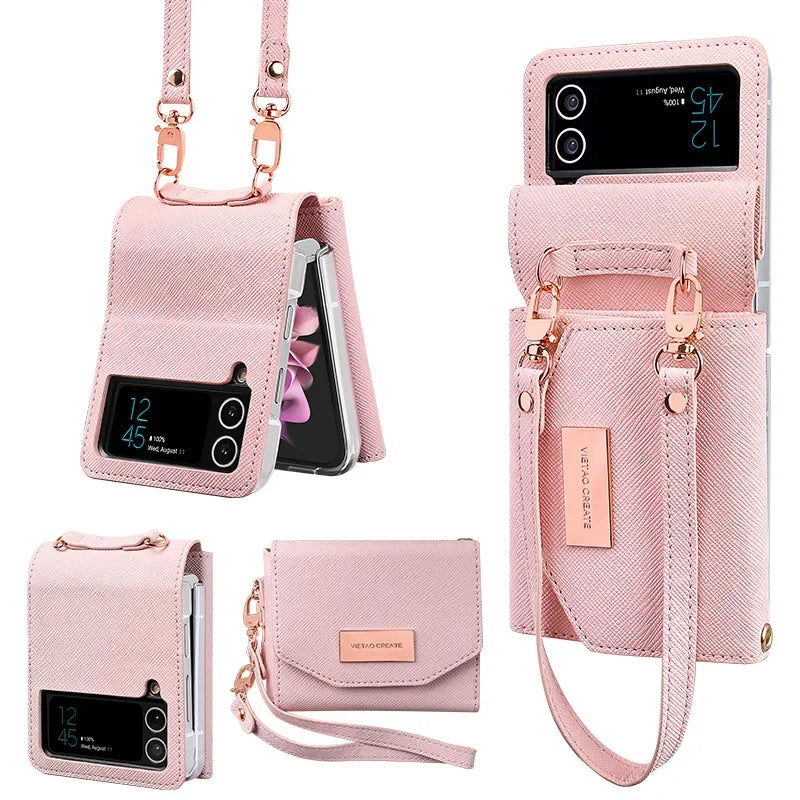 Lanyard Holster Card Z Flip4 Flip5 Flip6 Protective Case For Samsung Galaxy Z Flip 6 5 4 3 Handheld Wristlet Wallet Purse Cover