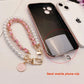 26cm Leather Pearl Camellia Mobile Phone Charm Bracelet Chain Anti-lost Universal Cell Phone Strap Rope Pendant Metal Key Chain